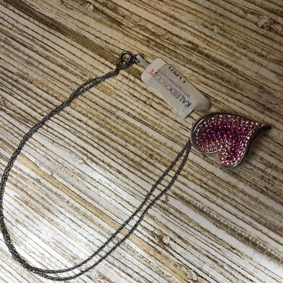 D-3 Sterling Silver Kaleidoscope Crystal Heart Valentine Necklace PINK $280 - Picture 3 of 3
